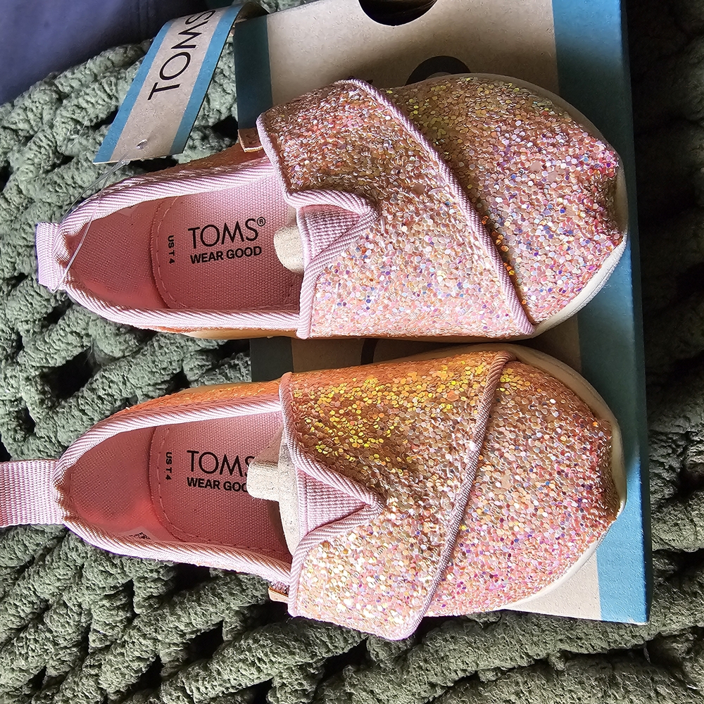 TOMS Kids Glitter Pink Slip-On Shoes